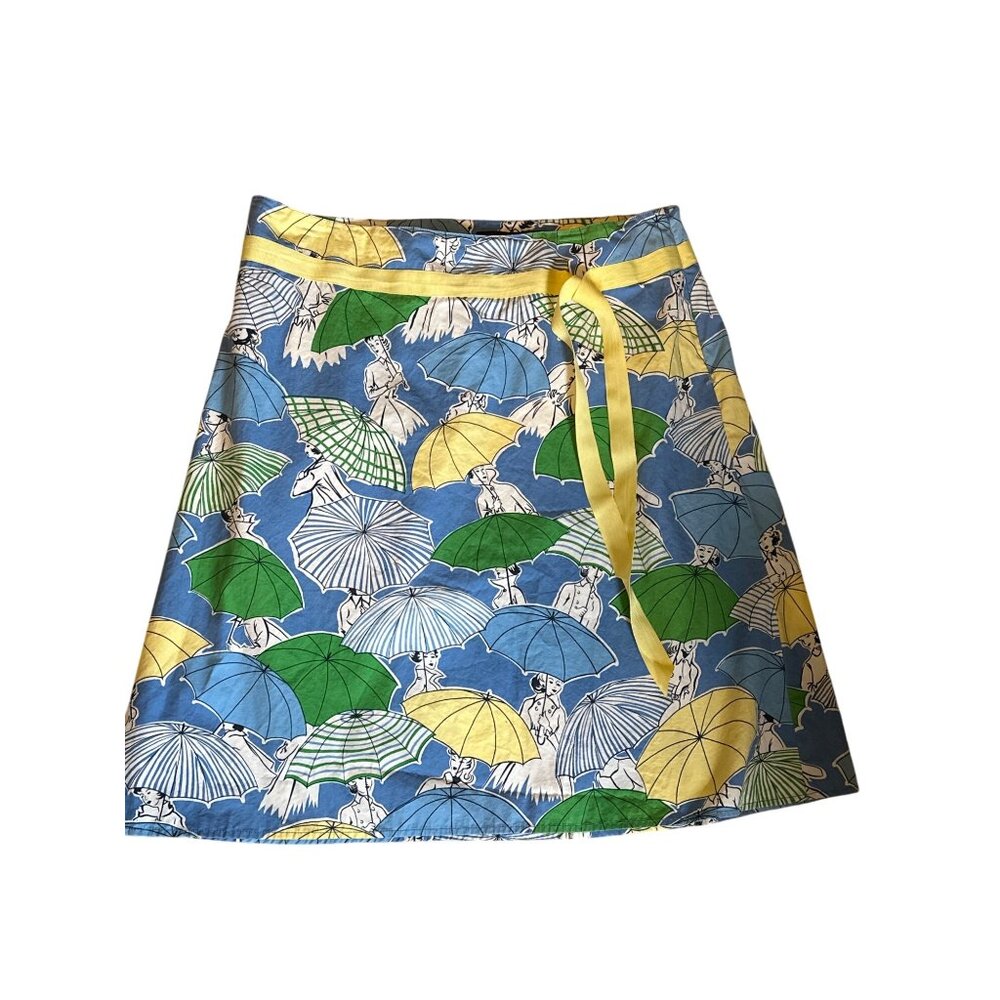 Colorful Venezia Umbrella Print Cotton Wrap Skirt Womens Size 16 With Yellow Tie